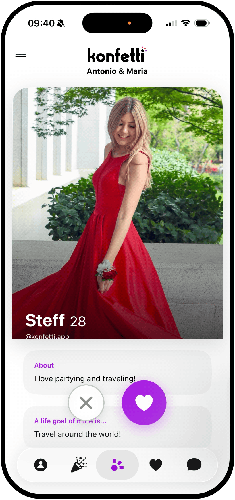 Konfetti app: discover matches at weddings
