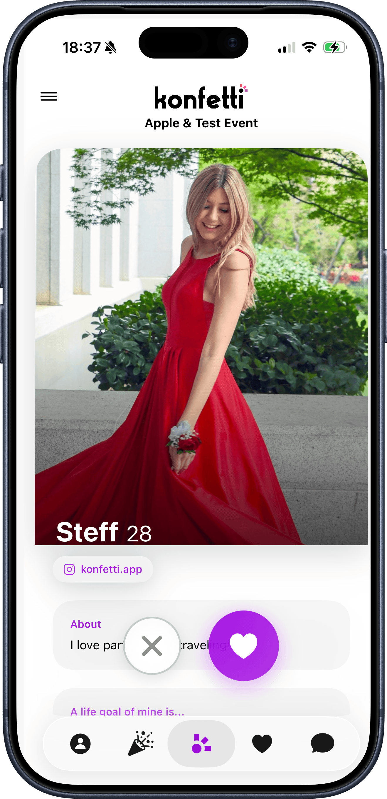 Konfetti app: discover matches at weddings