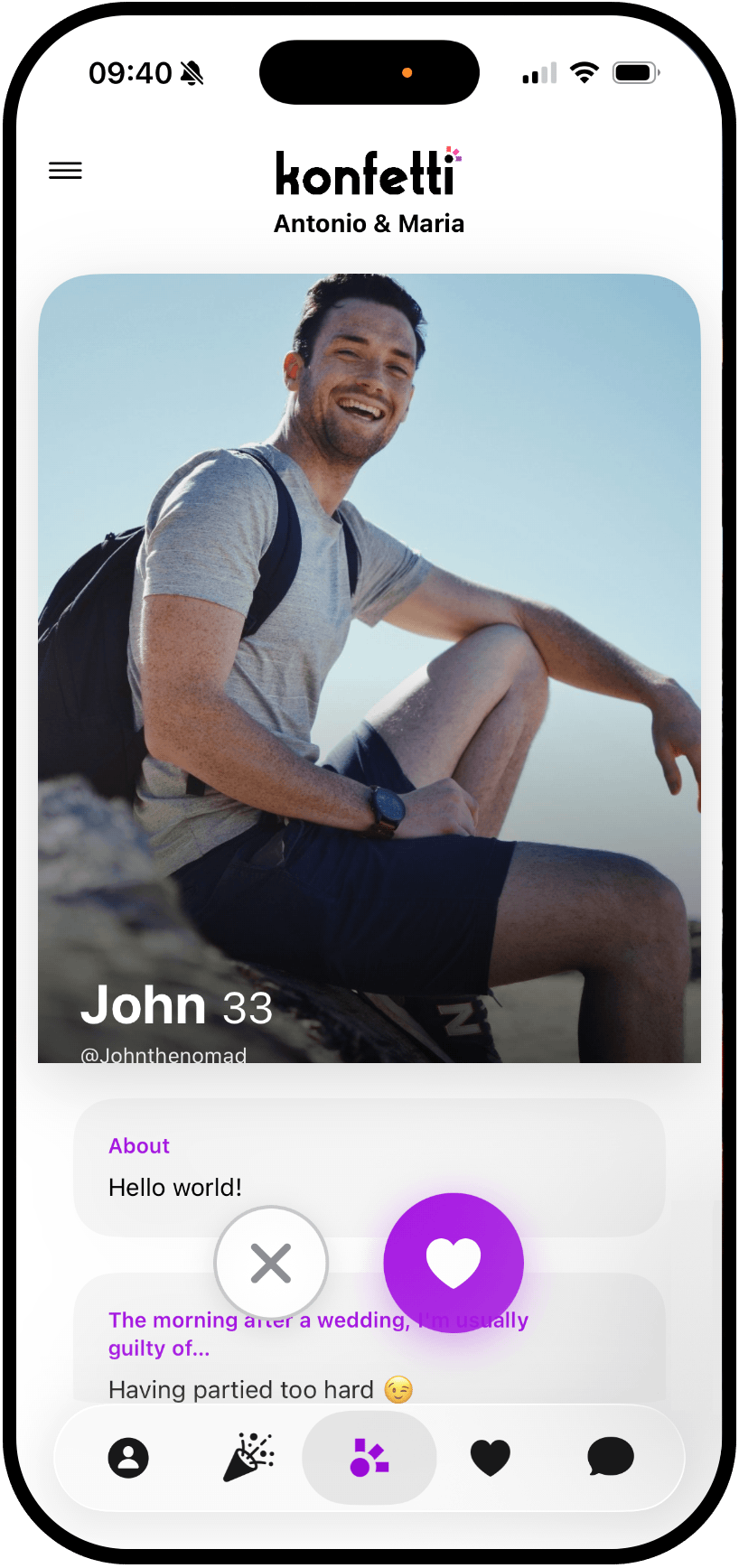 Konfetti app: browse profiles