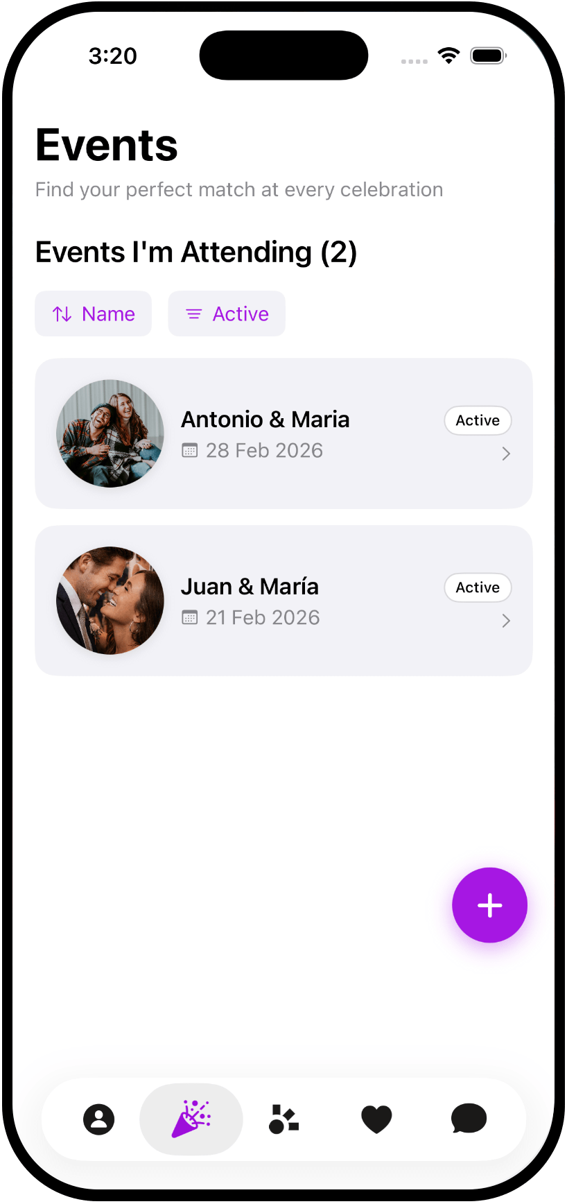 Konfetti app: your upcoming weddings